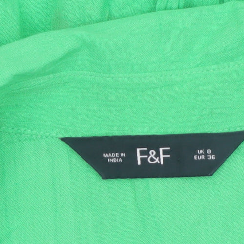 F&F Women’s Green Sleeveless Collared Cotton Tunic Blouse Size 8
