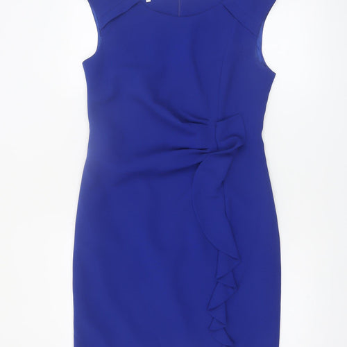 Izabella Women's Blue Size 8 Sheath Ruffle Knee Length Dress