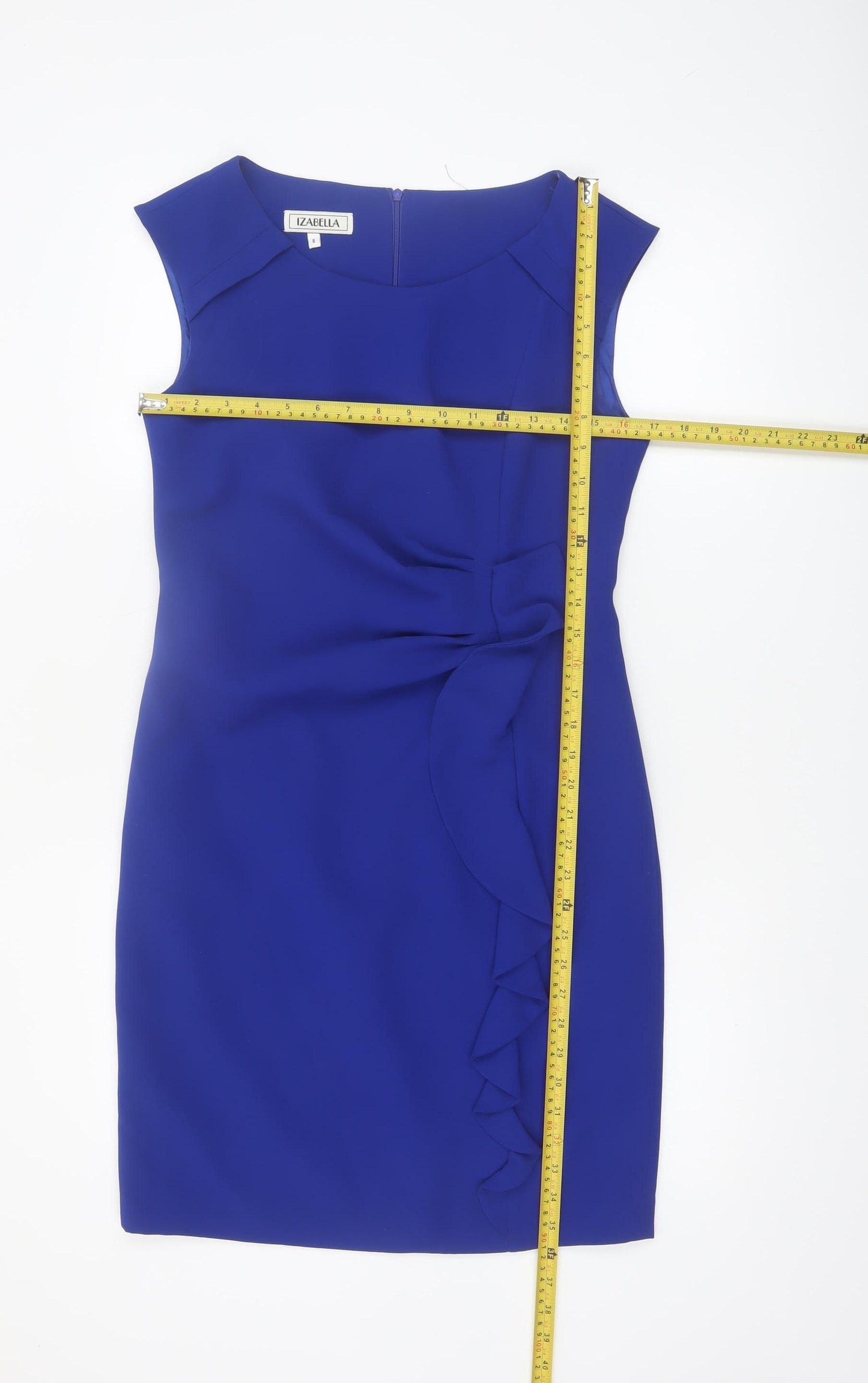 Izabella Women's Blue Size 8 Sheath Ruffle Knee Length Dress