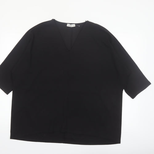 Gallery Women Black V-Neck 3/4 Sleeve Relaxed Fit Blouse XL