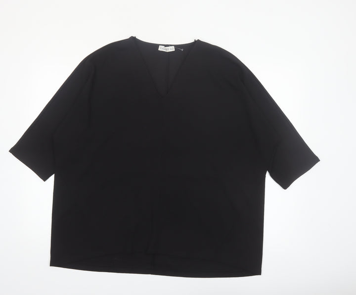 Gallery Women Black V-Neck 3/4 Sleeve Relaxed Fit Blouse XL