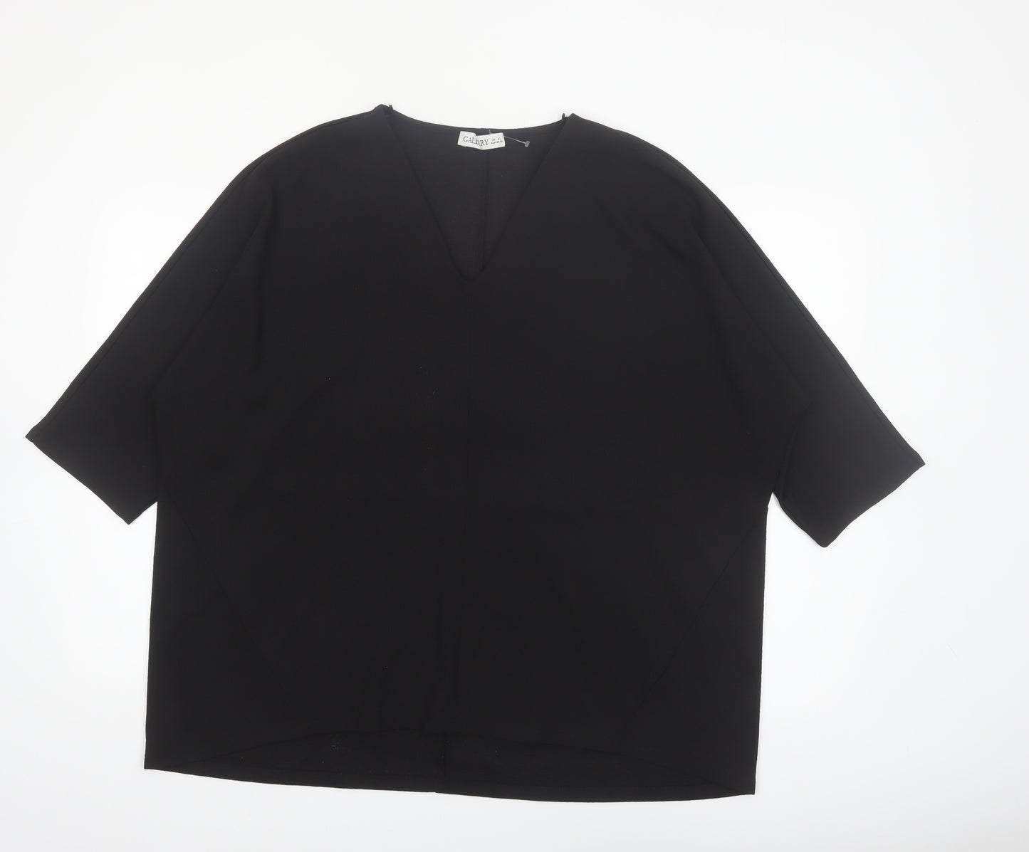 Gallery Women Black V-Neck 3/4 Sleeve Relaxed Fit Blouse XL