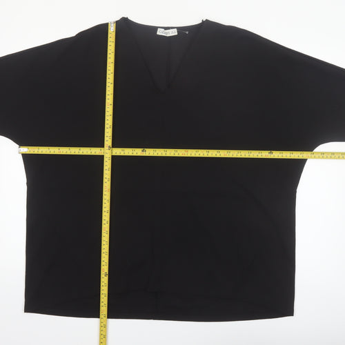 Gallery Women Black V-Neck 3/4 Sleeve Relaxed Fit Blouse XL