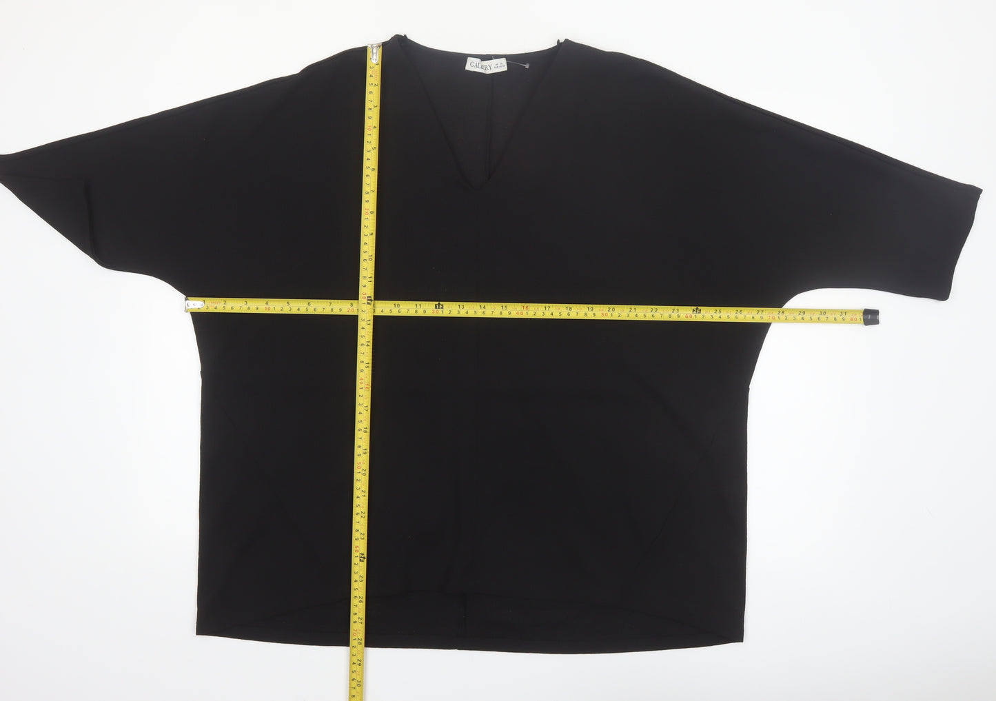 Gallery Women Black V-Neck 3/4 Sleeve Relaxed Fit Blouse XL