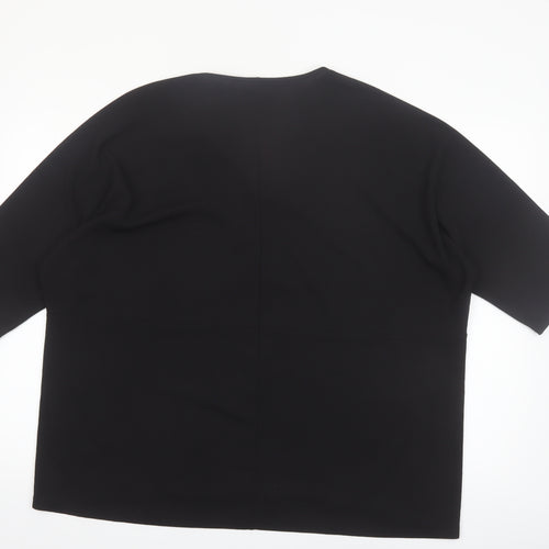 Gallery Women Black V-Neck 3/4 Sleeve Relaxed Fit Blouse XL