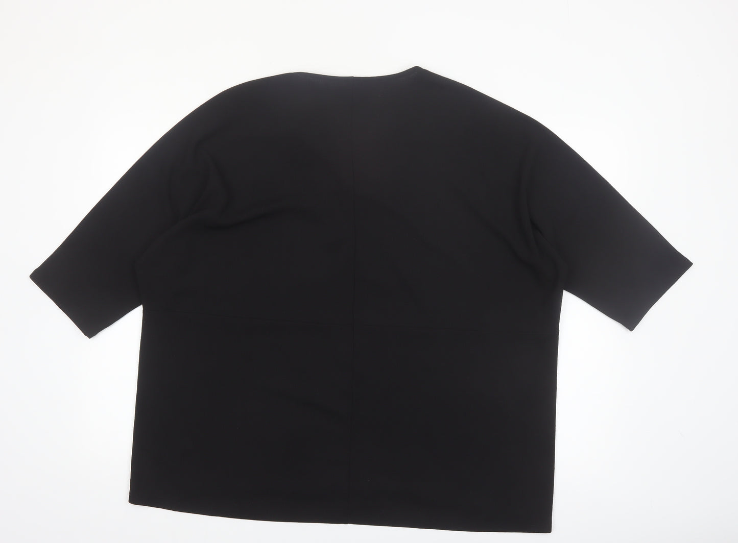 Gallery Women Black V-Neck 3/4 Sleeve Relaxed Fit Blouse XL