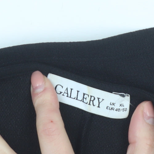 Gallery Women Black V-Neck 3/4 Sleeve Relaxed Fit Blouse XL