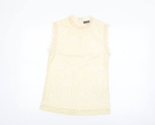 Vila Women’s Beige Lace High Neck Sleeveless Camisole Blouse M