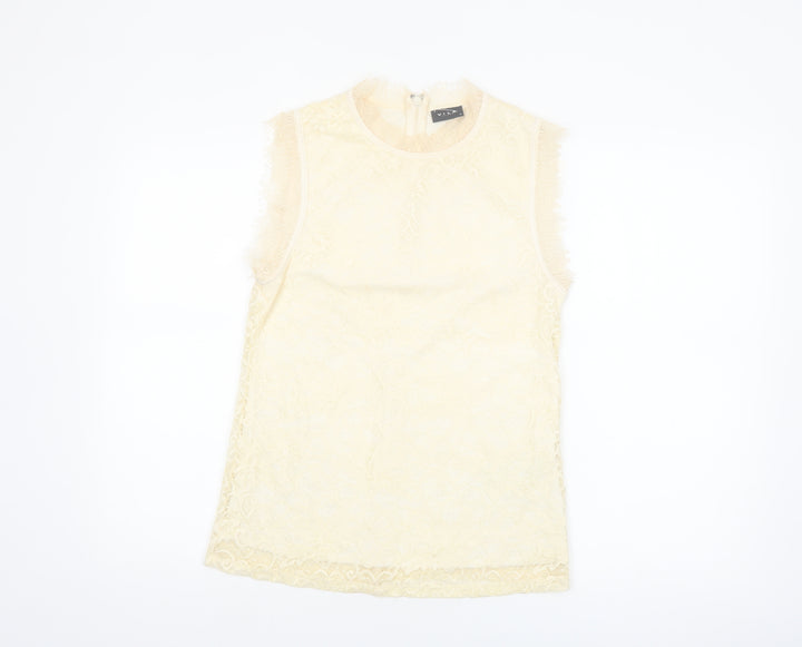 Vila Women’s Beige Lace High Neck Sleeveless Camisole Blouse M