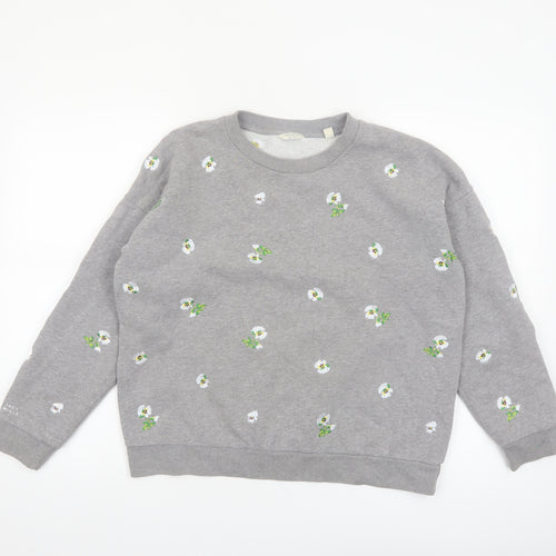 Jack Wills Women Grey Floral Embroidered Pullover Sweatshirt UK10