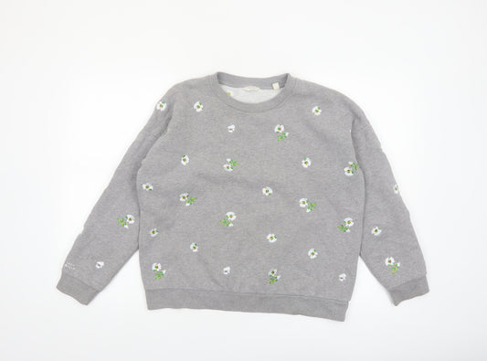 Jack Wills Women Grey Floral Embroidered Pullover Sweatshirt UK10