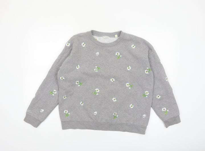 Jack Wills Women Grey Floral Embroidered Pullover Sweatshirt UK10