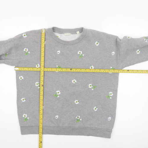 Jack Wills Women Grey Floral Embroidered Pullover Sweatshirt UK10
