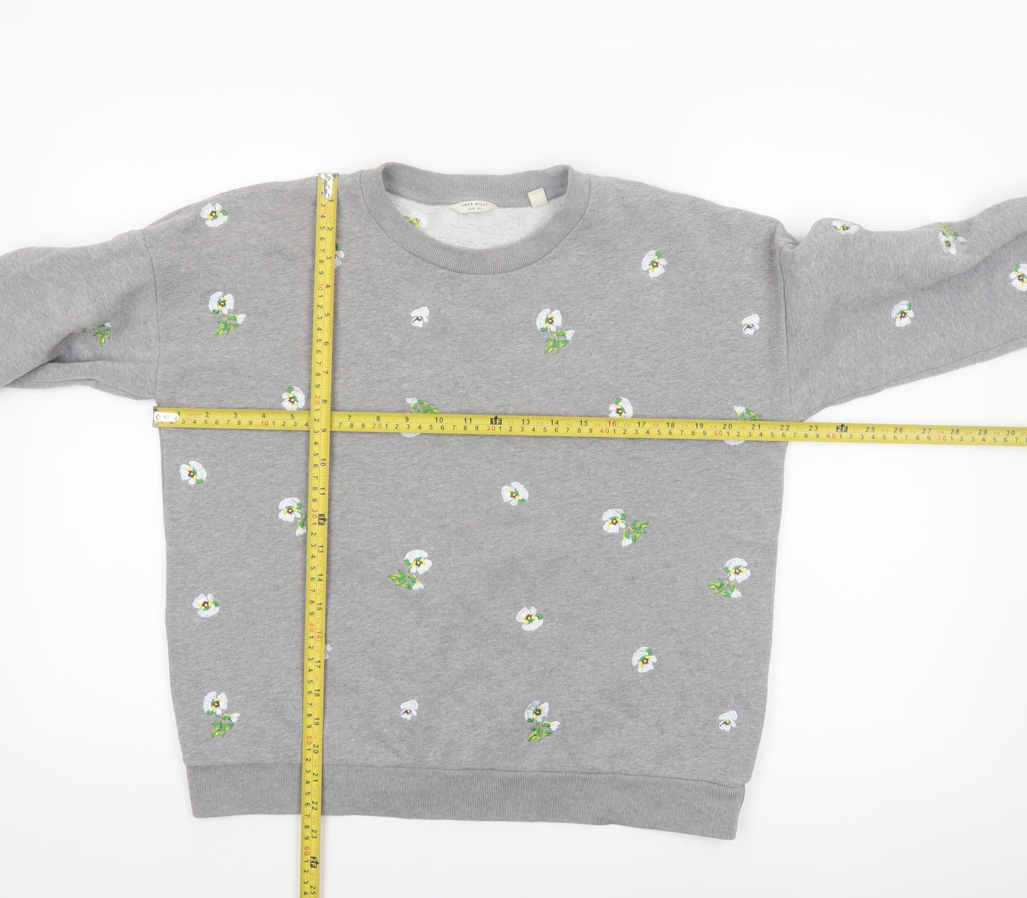 Jack Wills Women Grey Floral Embroidered Pullover Sweatshirt UK10