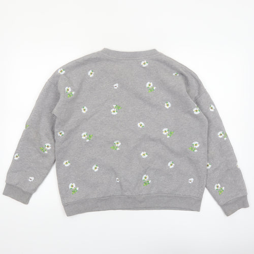Jack Wills Women Grey Floral Embroidered Pullover Sweatshirt UK10