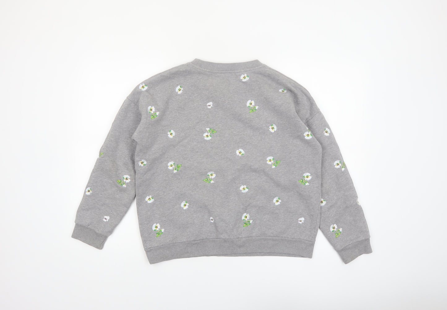 Jack Wills Women Grey Floral Embroidered Pullover Sweatshirt UK10