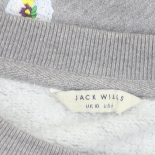 Jack Wills Women Grey Floral Embroidered Pullover Sweatshirt UK10