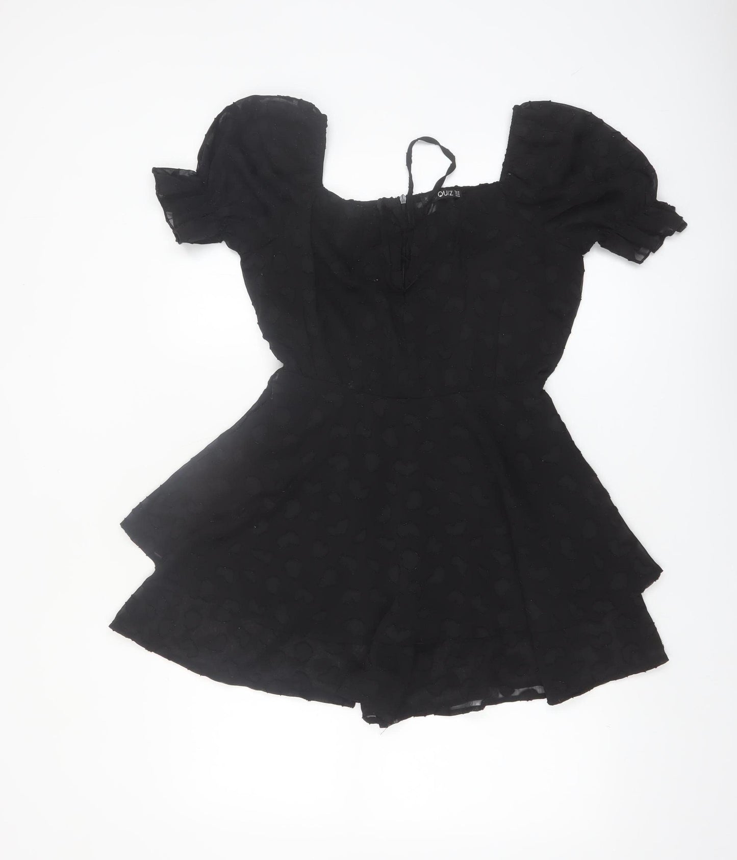 Quiz Womens Black Puff Sleeve Playsuit UK 8 Polyester Partywear