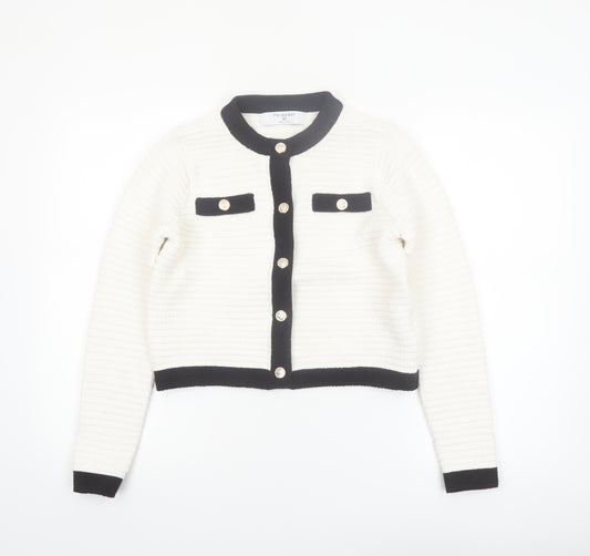 Primark Women’s Ivory Black Trim Button Cardigan XS Classic Knit