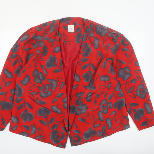 Elvi Women's Red Floral Blazer Jacket Size 16 Lined Polyester