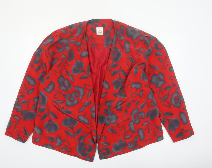 Elvi Women's Red Floral Blazer Jacket Size 16 Lined Polyester