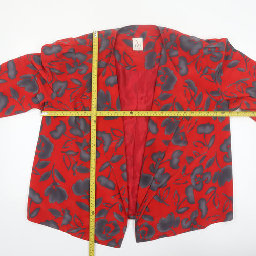 Elvi Women's Red Floral Blazer Jacket Size 16 Lined Polyester