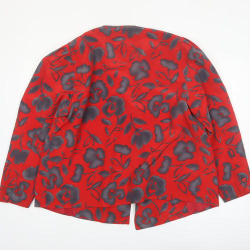 Elvi Women's Red Floral Blazer Jacket Size 16 Lined Polyester