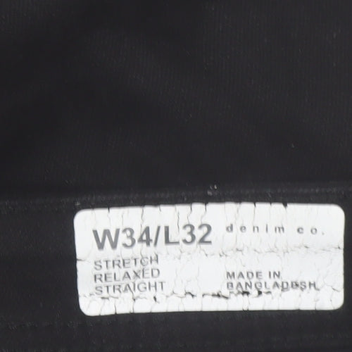 Denim Co. Men's Black Relaxed Fit Straight Jeans W34 L32