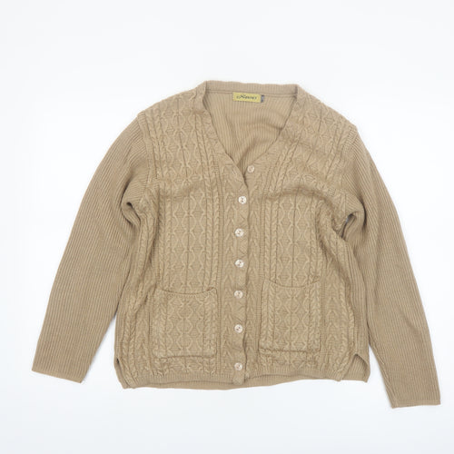 Naura's Women Beige Cable-Knit Long Sleeve Cardigan Size 12
