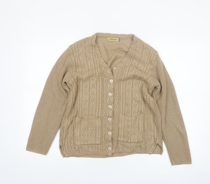 Naura's Women Beige Cable-Knit Long Sleeve Cardigan Size 12