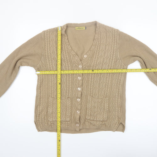 Naura's Women Beige Cable-Knit Long Sleeve Cardigan Size 12