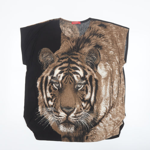 Meggie Women's Brown Tiger Print Beaded Relaxed T-Shirt XL