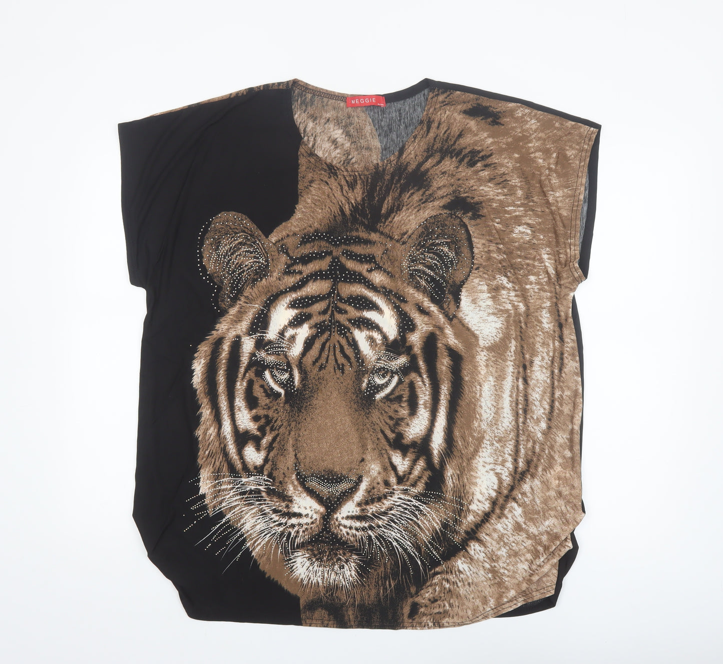 Meggie Women's Brown Tiger Print Beaded Relaxed T-Shirt XL