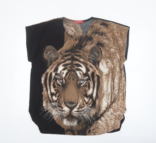 Meggie Women's Brown Tiger Print Beaded Relaxed T-Shirt XL