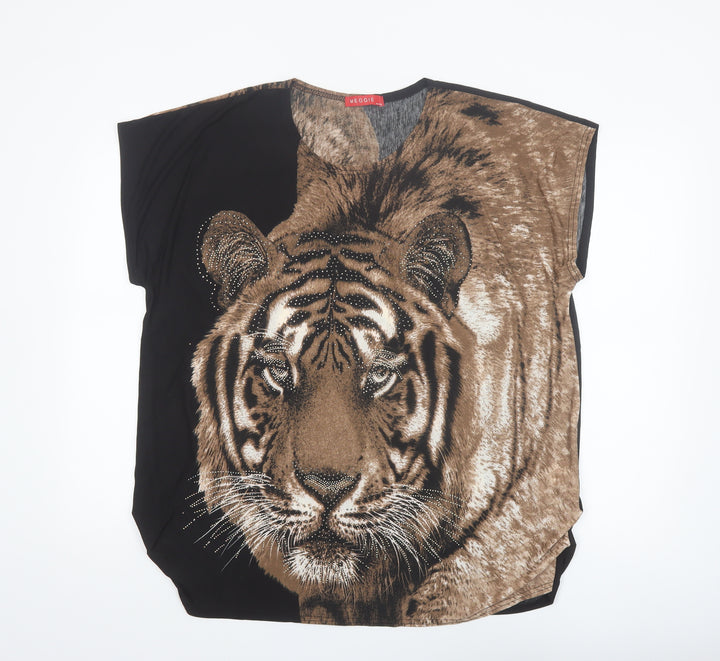 Meggie Women's Brown Tiger Print Beaded Relaxed T-Shirt XL