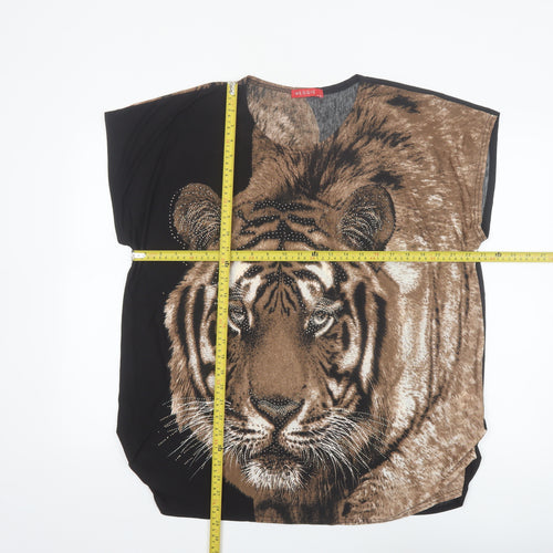 Meggie Women's Brown Tiger Print Beaded Relaxed T-Shirt XL