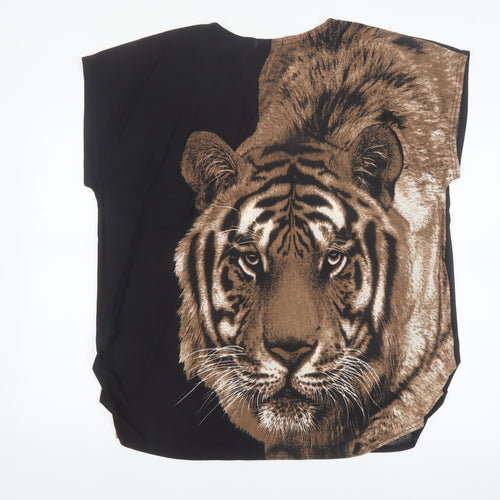 Meggie Women's Brown Tiger Print Beaded Relaxed T-Shirt XL