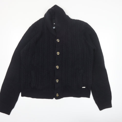 Threadbare Men's Black 2XL Cable-Knit Button Cardigan Jumper