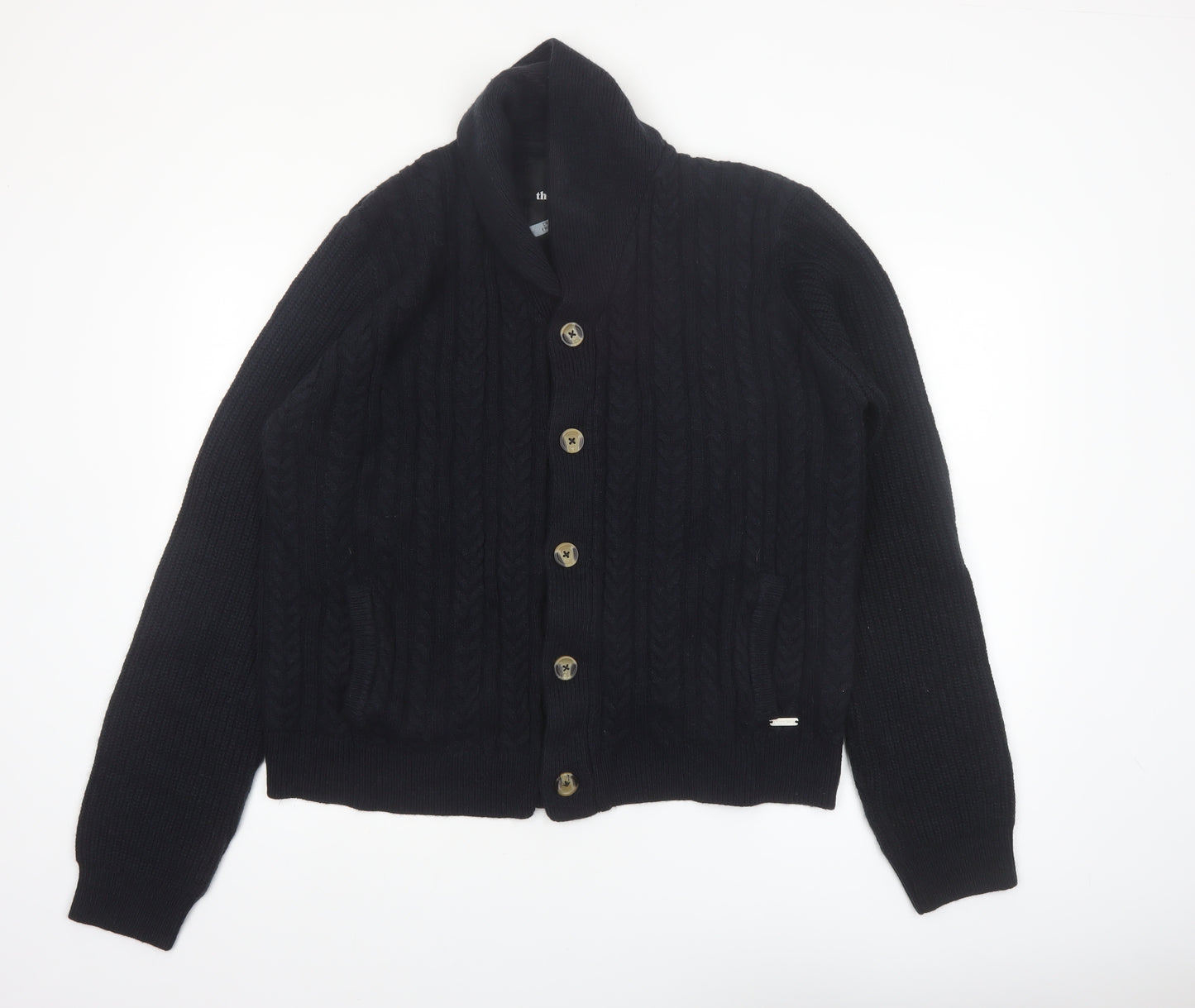 Threadbare Men's Black 2XL Cable-Knit Button Cardigan Jumper