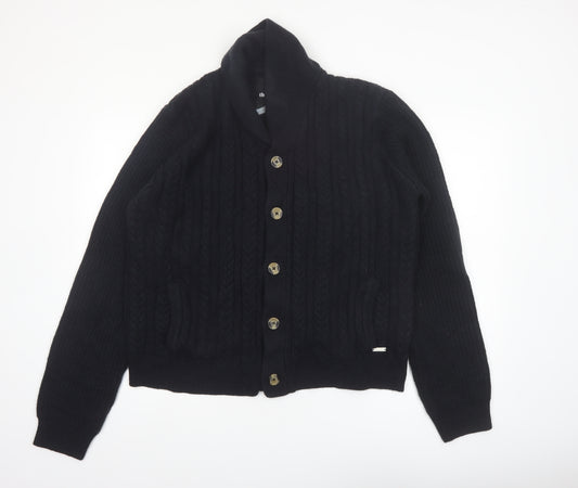 Threadbare Men's Black 2XL Cable-Knit Button Cardigan Jumper