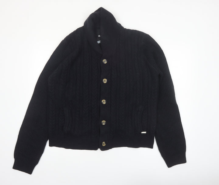 Threadbare Men's Black 2XL Cable-Knit Button Cardigan Jumper