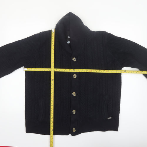 Threadbare Men's Black 2XL Cable-Knit Button Cardigan Jumper