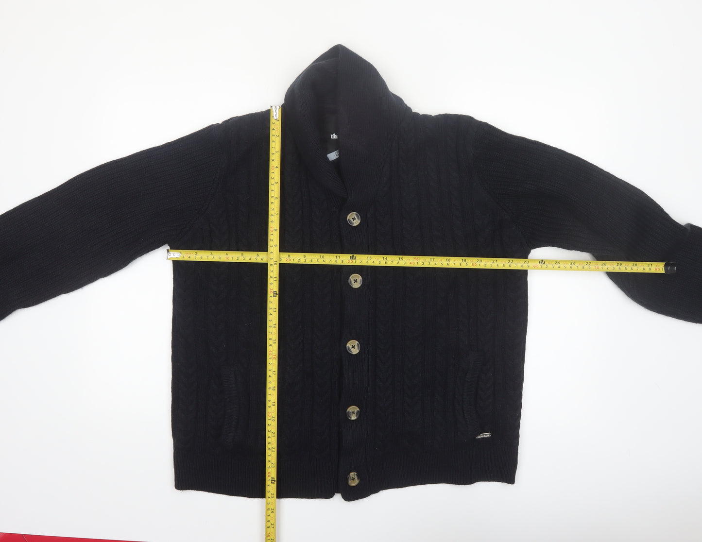 Threadbare Men's Black 2XL Cable-Knit Button Cardigan Jumper
