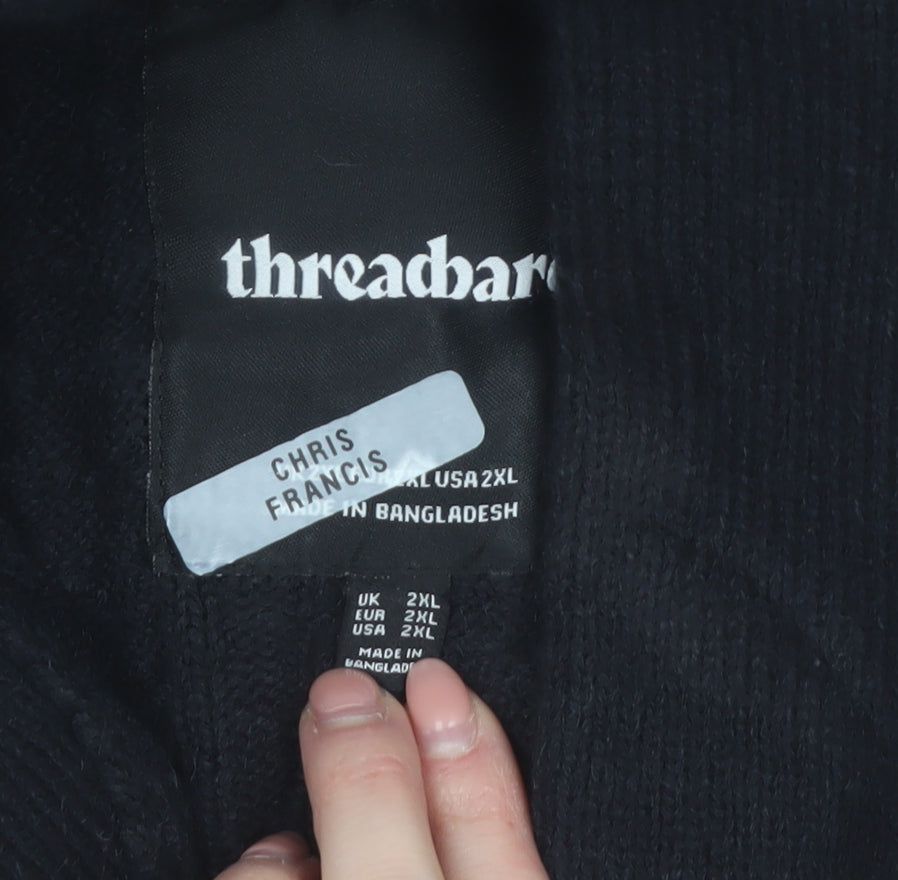Threadbare Men's Black 2XL Cable-Knit Button Cardigan Jumper