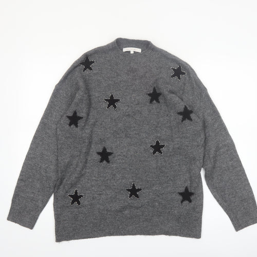 Next Womens Grey Star Embroidered Wool Blend Pullover Jumper Size M