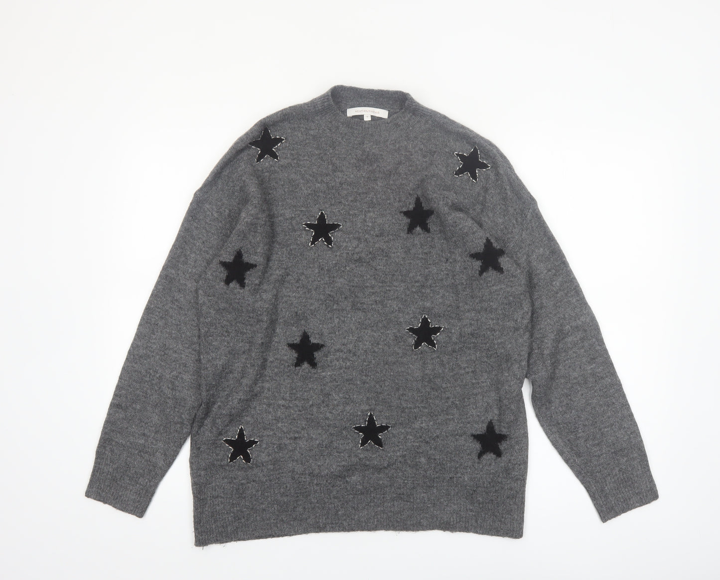 Next Womens Grey Star Embroidered Wool Blend Pullover Jumper Size M
