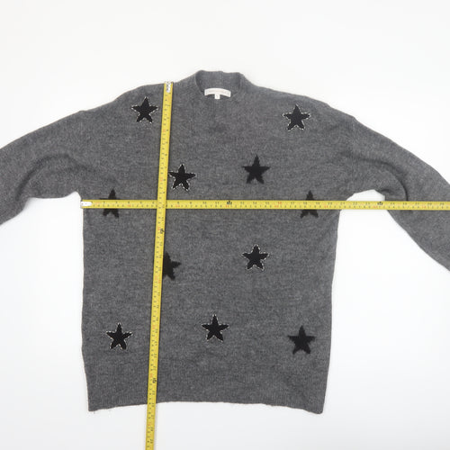 Next Womens Grey Star Embroidered Wool Blend Pullover Jumper Size M
