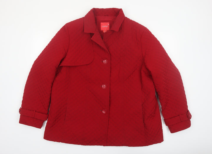 Esprit Men's Red Quilted Mid-Length Coat 2XL Polyester