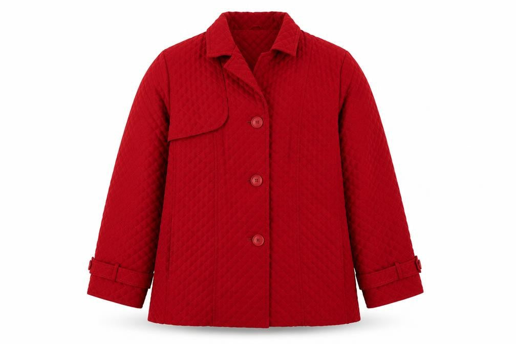 Front view of ESPRIT Men's Red Quilted Mid-Length Coat 2XL Polyester