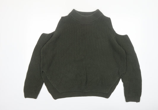 French Connection Women's Green Cold Shoulder Knit Jumper M